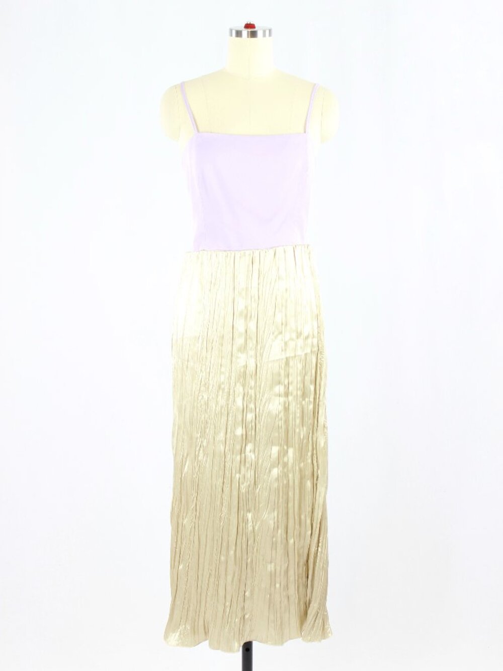 NWT ZARA Champagne Beige Satin Crinkle Pleated Midi Slip Skirt, Size L